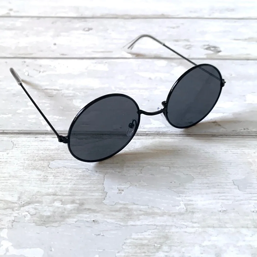 Retro Round Sunglasses Black Metal Frames & Lenses Unisex Mens Womens NEW
